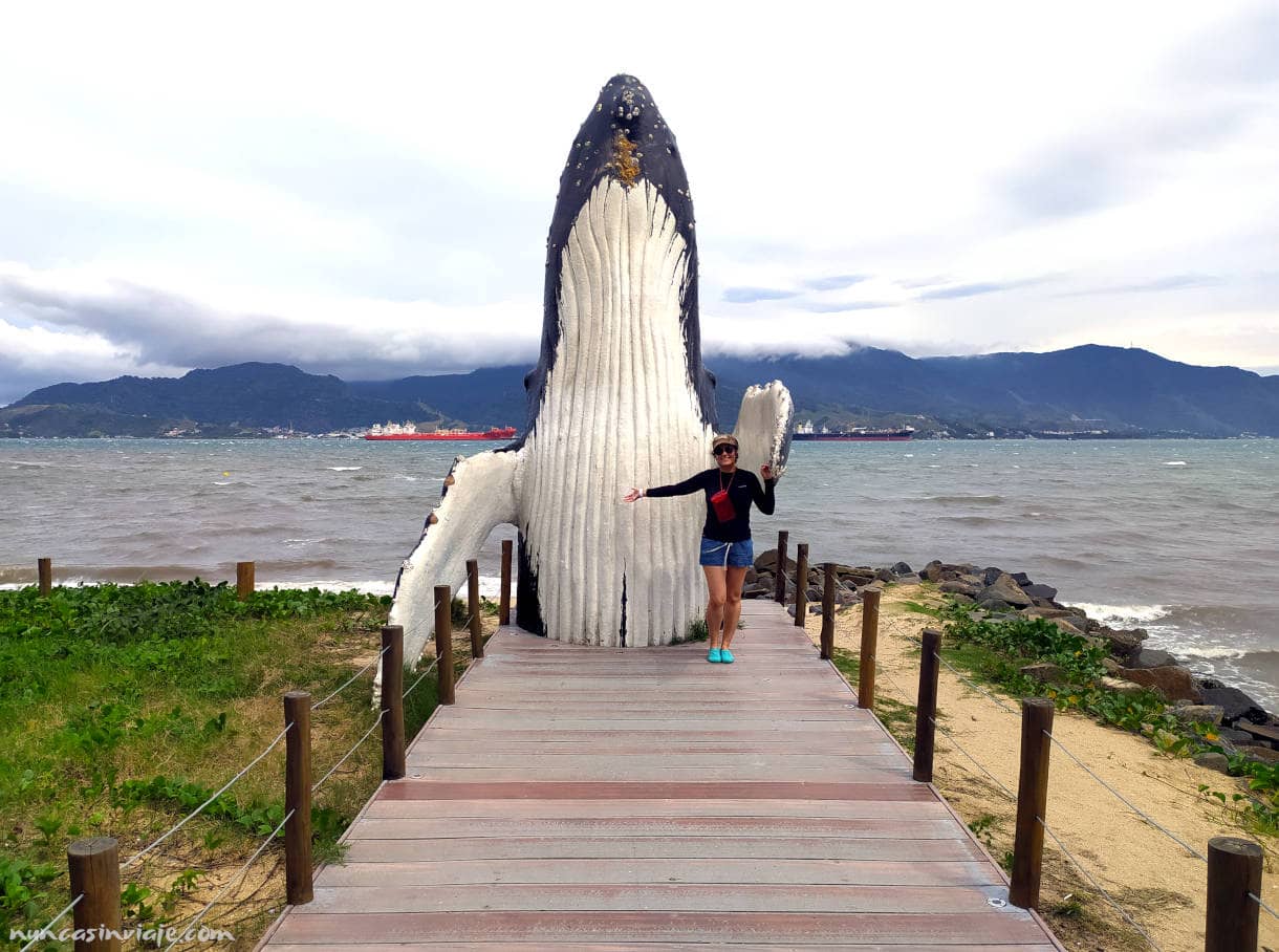 Representación de la ballena Pipoca, en Ilhabela, una de las ballenas más famosas de la zona