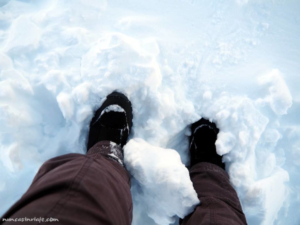 Botas para senderismo en la nieve.